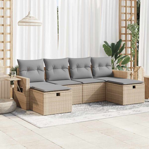vidaXL Salon de jardin avec coussins 6 pcs beige r&eacute;sine tress&eacute;e
