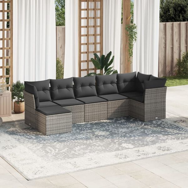 vidaXL Salon de jardin avec coussins 7 pcs gris r&eacute;sine tress&eacute;e