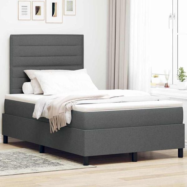 vidaXL Lit &agrave; ressorts avec matelas Gris fonc&eacute; 120 x 200 cm tissu