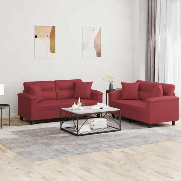 vidaXL Ensemble de canap&eacute;s 2 pcs et coussins rouge bordeaux similicuir