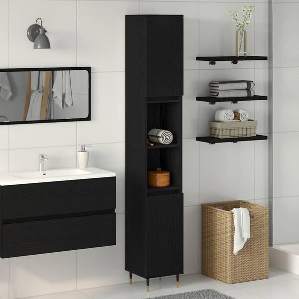 vidaXL Cabinet de salle de bain avec porte Ch&ecirc;ne noir 30 x 30 x 190 cm