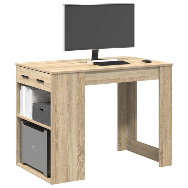 vidaXL Bureau avec tiroir et &eacute;tag&egrave;re ch&ecirc;ne sonoma bois d'ing&eacute;nierie