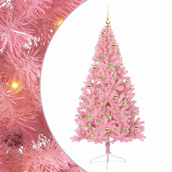 vidaXL Sapin de No&euml;l artificiel pr&eacute;-&eacute;clair&eacute; Rose 180 cm PVC