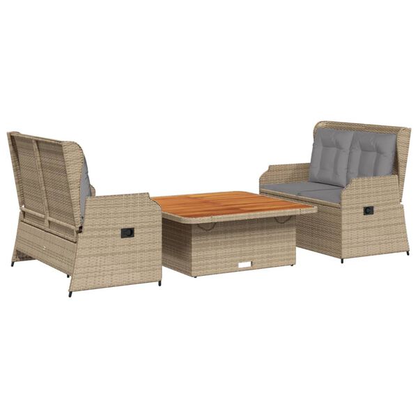 vidaXL Salon de jardin avec coussins 3 pcs beige r&eacute;sine tress&eacute;e