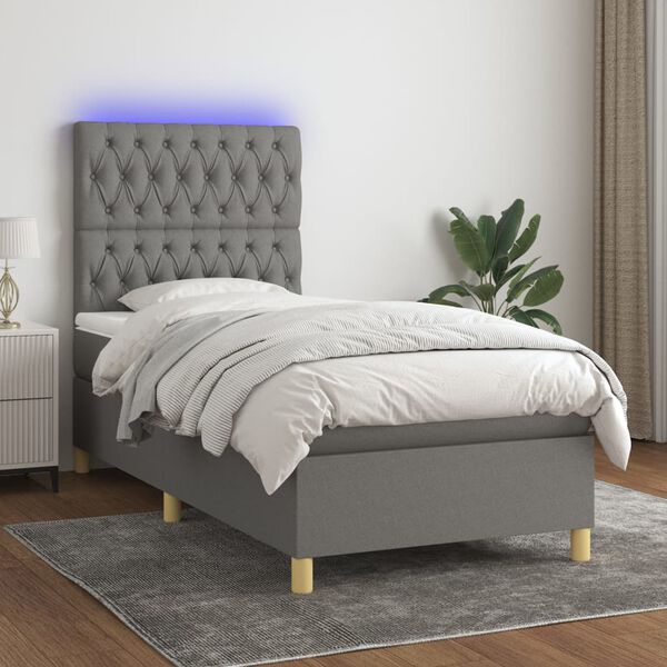 vidaXL Sommier &agrave; lattes de lit et matelas et LED Gris fonc&eacute; 90x190cm