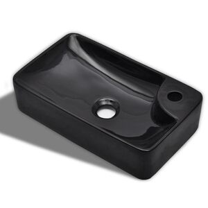 vidaXL Vasque &agrave; trou pour robinet c&eacute;ramique Noir pour salle de bain