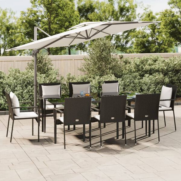 vidaXL Ensemble &agrave; manger de jardin coussins 7pcs Noir R&eacute;sine tress&eacute;e