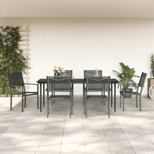 vidaXL Ensemble &agrave; manger de jardin 7 pcs noir textil&egrave;ne et acier