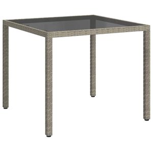 vidaXL Table de jardin 90x90x75 cm Verre tremp&eacute; et r&eacute;sine tress&eacute;e Gris