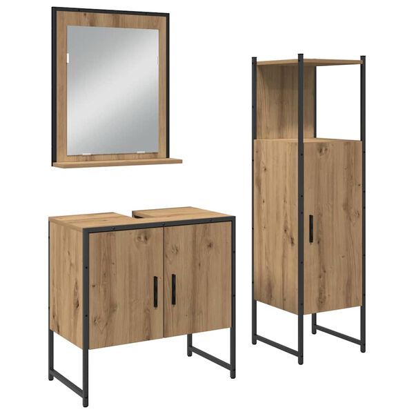 vidaXL Ensemble de mobilier de salle de bain avec &eacute;tag&egrave;re 3 pcs Marron