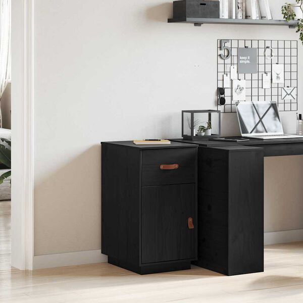 vidaXL Armoire de bureau Noir 40x50x75 cm Bois massif de pin