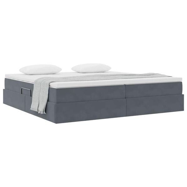 vidaXL Lit avec rangement et matelas Gris fonc&eacute; 200 x 200 cm Velours