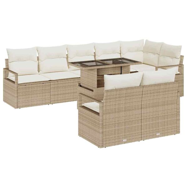 vidaXL Ensemble de canap&eacute; de jardin 9 pcs Beige Poly rotin