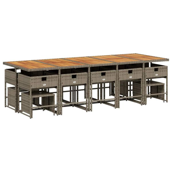 vidaXL Ensemble &agrave; manger de jardin 15 pcs coussins gris r&eacute;sine tress&eacute;e