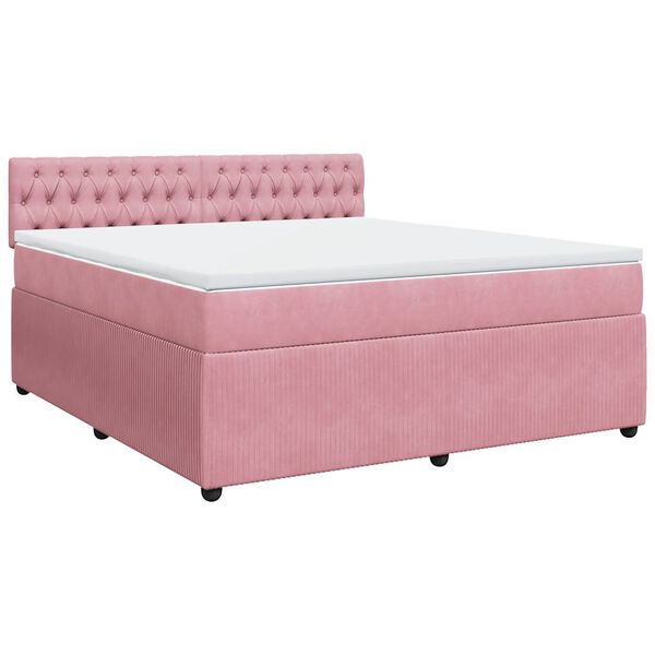 vidaXL Sommier &agrave; lattes de lit avec matelas Rose 180x200 cm Velours