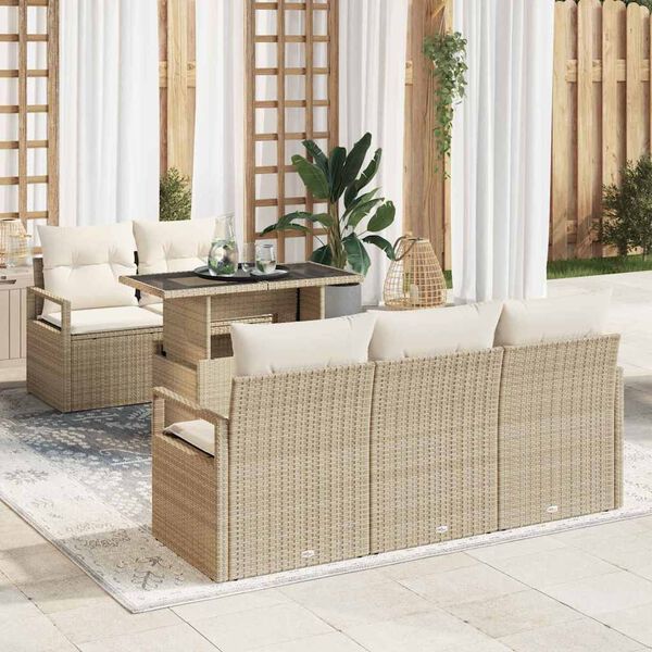 vidaXL Ensemble de canap&eacute; de jardin 6 pcs Beige Poly rotin