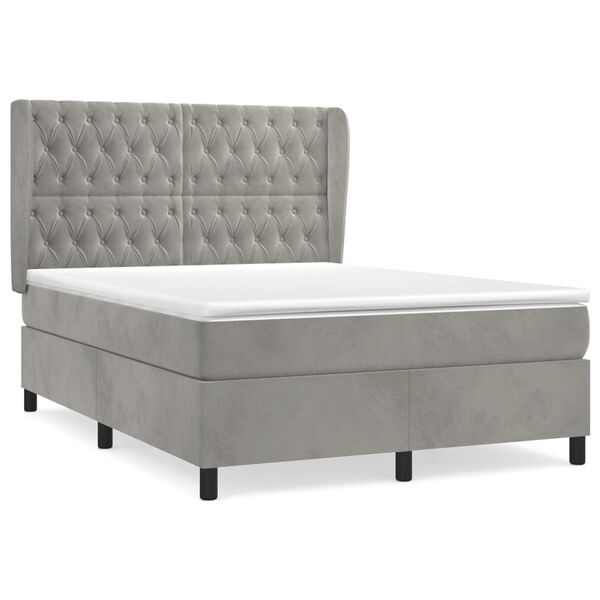 vidaXL Sommier &agrave; lattes de lit et matelas Gris clair 140x190cm Velours