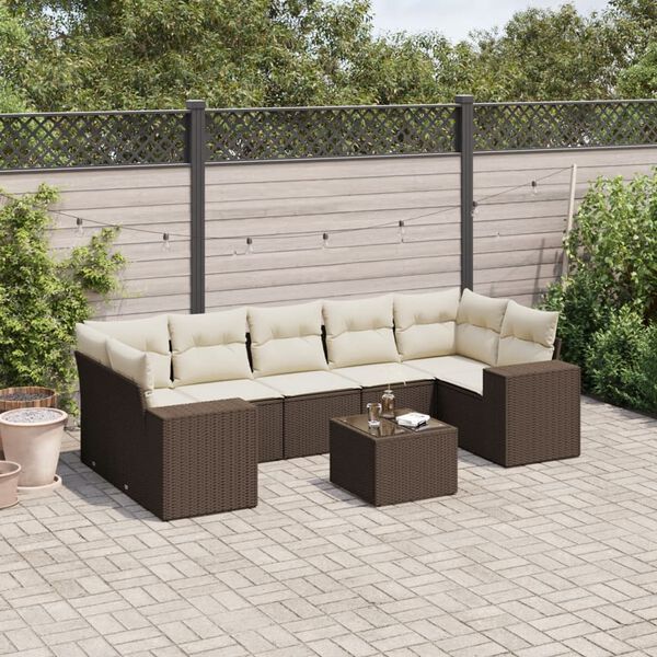 vidaXL Salon de jardin 8 pcs avec coussins marron r&eacute;sine tress&eacute;e
