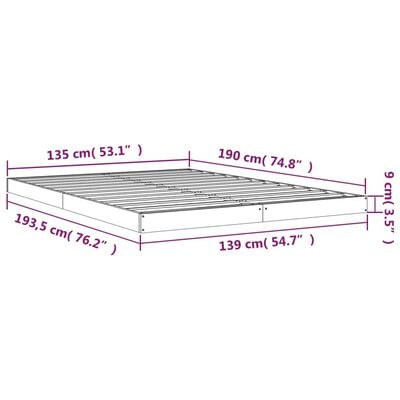 vidaXL Cadre de lit blanc 135x190 cm double bois massif de pin