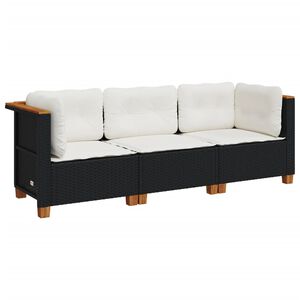 vidaXL Canap&eacute; de jardin avec coussins 3 places noir r&eacute;sine tress&eacute;e