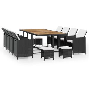 vidaXL Ensemble &agrave; manger d'ext&eacute;rieur 13pcs Rotin et bois d'acacia Noir