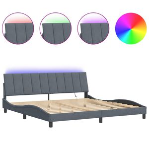vidaXL Cadre de lit avec LED sans matelas Hanko gris fonc&eacute; 200x200 cm velours