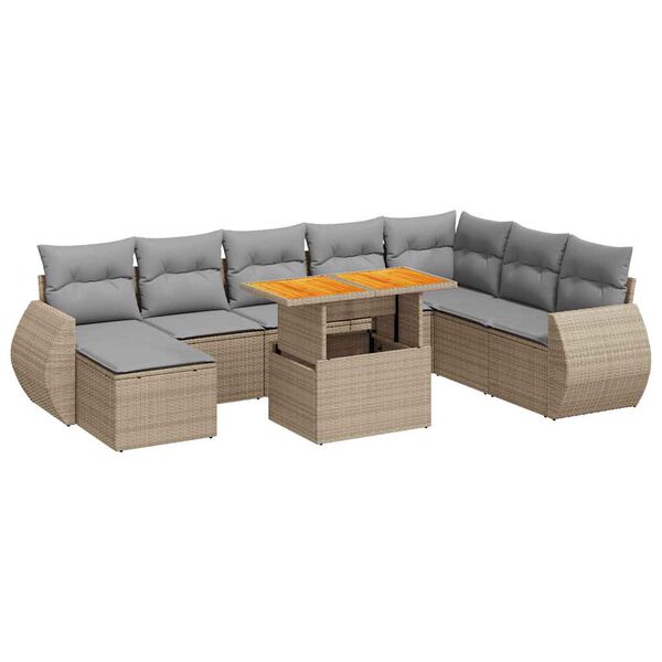 vidaXL Salon de jardin avec coussins 9 pcs beige r&eacute;sine tress&eacute;e