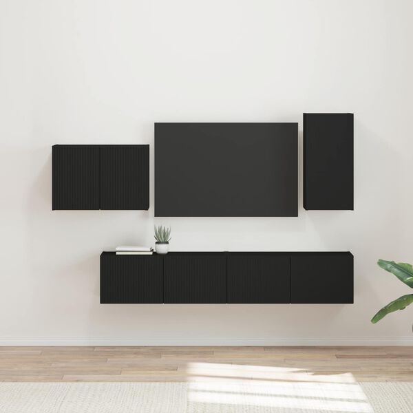 vidaXL Ensemble de meuble TV mural 4 pcs Noir Bois d'ing&eacute;nierie
