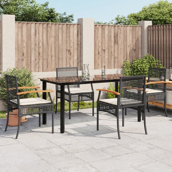 vidaXL Ensemble &agrave; manger de jardin coussins 5pcs Noir R&eacute;sine tress&eacute;e