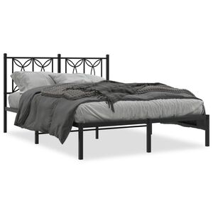 vidaXL Cadre de lit m&eacute;tal sans matelas avec t&ecirc;te de lit noir 135x190cm