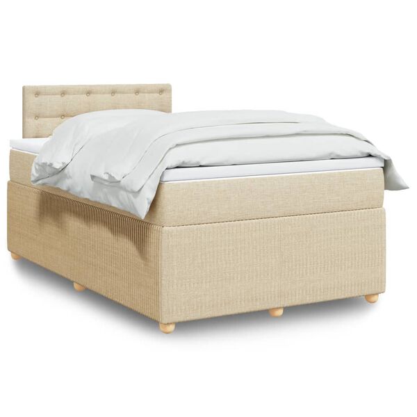 vidaXL Sommier &agrave; lattes de lit avec matelas cr&egrave;me 120x190 cm tissu