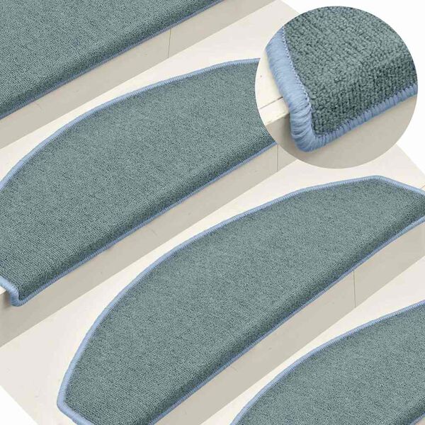 vidaXL Tapis d'escalier 15 pi&egrave;ces 65 x 24 x 4 cm Bleu mer Demi-rond Grand