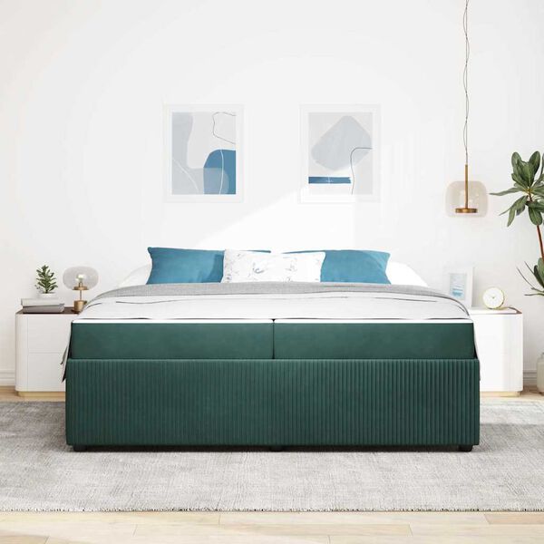vidaXL Cadre de lit avec matelas Vert fonc&eacute; 200 x 200 cm tissu