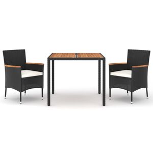 vidaXL Ensemble &agrave; manger de jardin avec coussins 3 pcs Noir