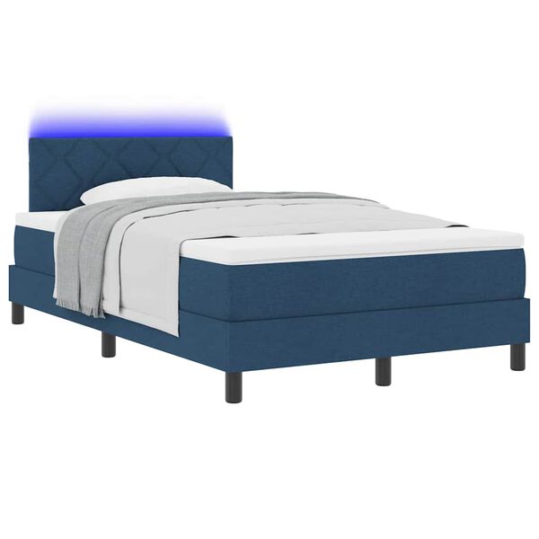 vidaXL Lit &agrave; ressorts avec matelas avec LED Bleu 120 x 190 cm tissu