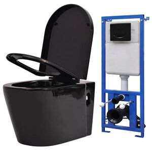 vidaXL Toilette suspendue au mur avec r&eacute;servoir cach&eacute; C&eacute;ramique Noir