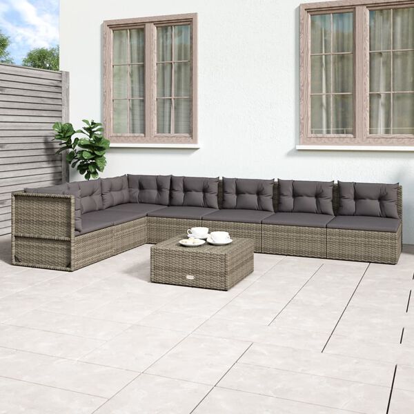 vidaXL Salon de jardin 7 pcs avec coussins Gris Résine tressée