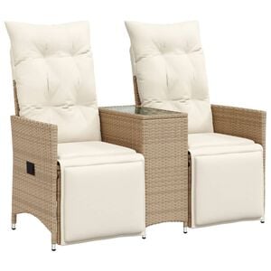 vidaXL Canap&eacute; de jardin inclinable 2 places avec table beige rotin