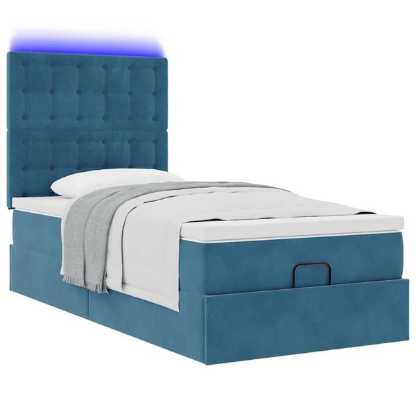 vidaXL Cadre de lit ottoman avec matelas bleu fonc&eacute; 80x200 cm velours