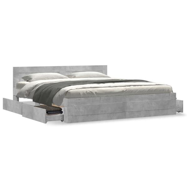 vidaXL Cadre de lit avec t&ecirc;te de lit sans matelas gris b&eacute;ton 180x200cm