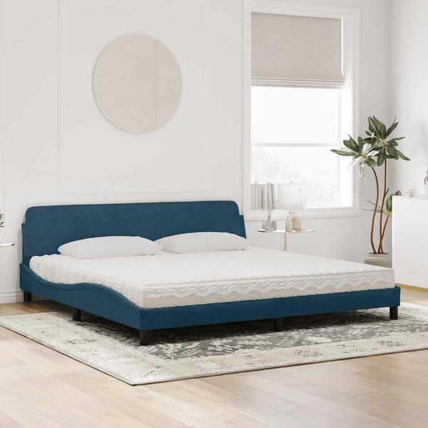 vidaXL Lit avec matelas Dover bleu 200x200 cm velours