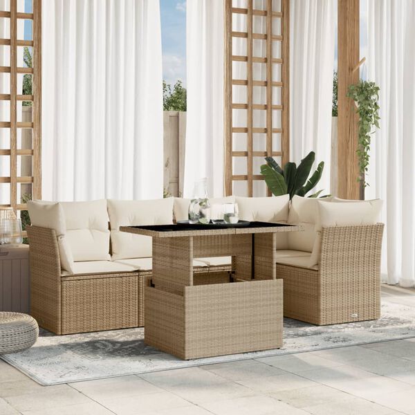 vidaXL Salon de jardin avec coussins 6 pcs beige r&eacute;sine tress&eacute;e