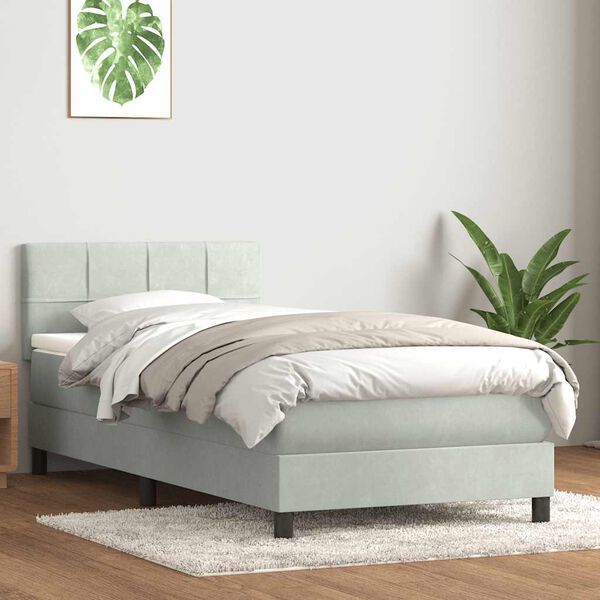 vidaXL Sommier &agrave; lattes de lit et matelas gris clair 90x220 cm velours