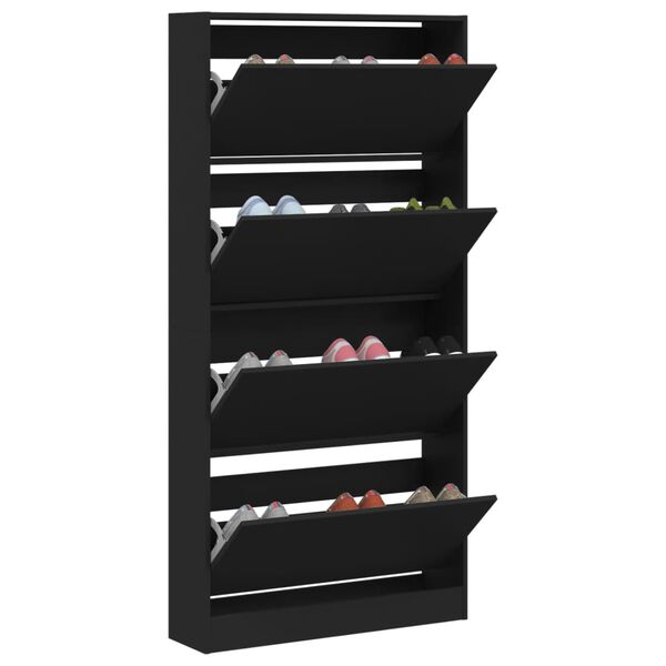 vidaXL Armoire &agrave; chaussures 4 tiroirs rabattables noir 80x21x163,5 cm