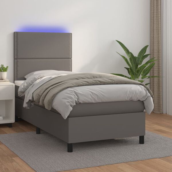 vidaXL Sommier &agrave; lattes de lit avec matelas et LED Gris 100x200 cm