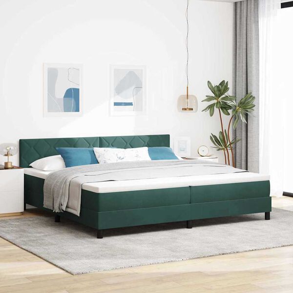vidaXL Lit &agrave; ressorts avec matelas Vert fonc&eacute; 200 x 200 cm Velours