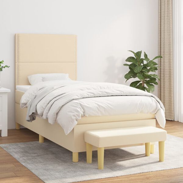 vidaXL Sommier &agrave; lattes de lit avec matelas Cr&egrave;me 100x200 cm Tissu