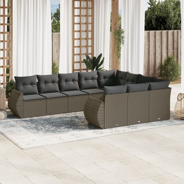 vidaXL Salon de jardin avec coussins 10 pcs gris clair r&eacute;sine tress&eacute;e