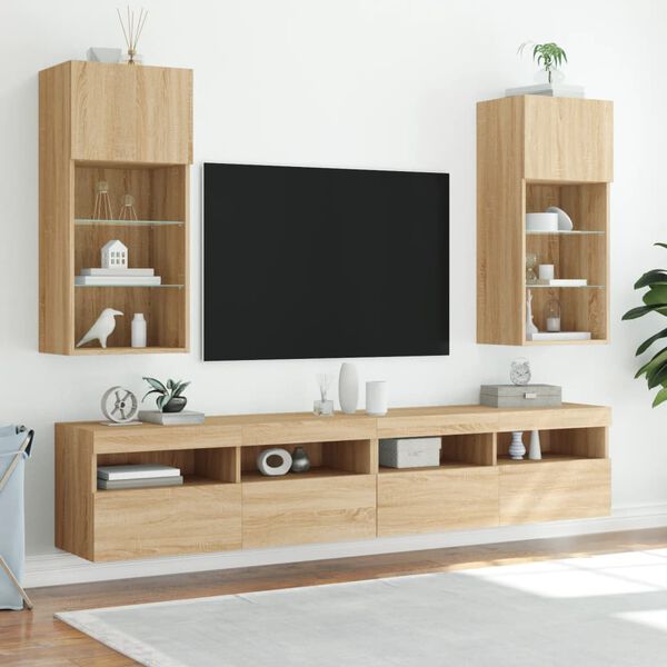 vidaXL Meubles TV avec lumi&egrave;res LED 2 pcs ch&ecirc;ne sonoma 40,5x30x90 cm