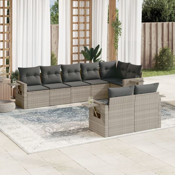vidaXL Salon de jardin 8 pcs avec coussins gris clair r&eacute;sine tress&eacute;e